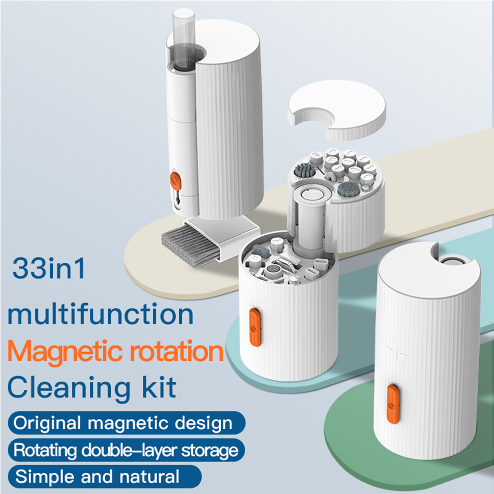 Laptop Accessories Cleaning Kit - 33-in-1磁気回転式電子クリーニングキット、オールインワンデジタルクリーナーツールセット（キーボード、イヤホン、画面、携帯電話用）