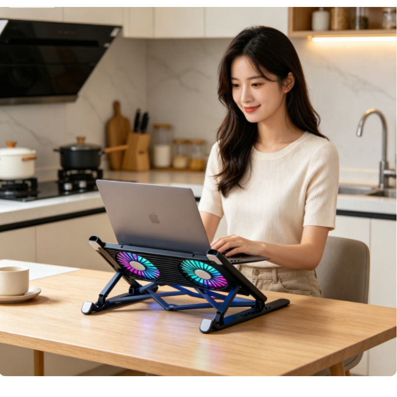 Laptop Stand Portable - 新しいノートパソコンクーラーベーススタンド折りたたみ式ノートパソコン冷却パッドポータブル調整可能なノートブックスタンド13-17.3インチ用4ファン付き