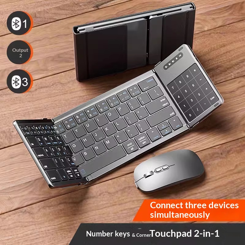 Laptop Accessories Distributor - Mengzu 三つ折りワイヤレス Bluetooth キーボード、数値タッチパッド付き、デスクトップ、ラップトップ用の 3 つのデバイスとマウスのコンボをサポート