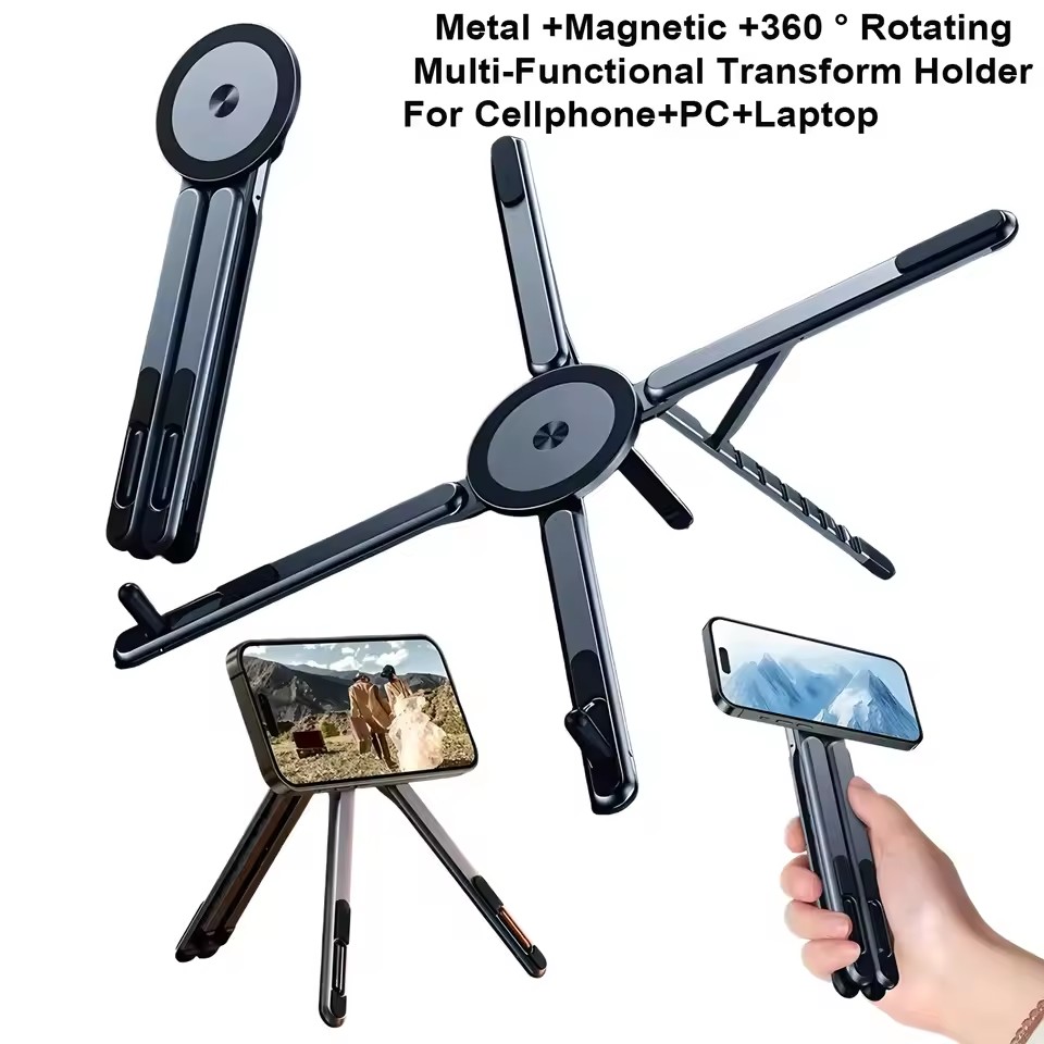 携帯電話用マグネット式ホルダー＆自撮り棒 3-in-1 折り - Laptop Stand Portable のレビューと価格
